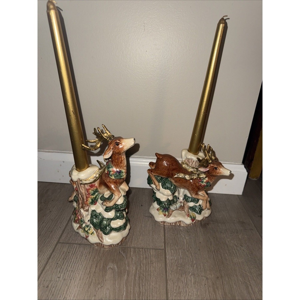Fitz And Floyd Vintage Father Noel Deer Christmas Candle Holders‎ Candleholders